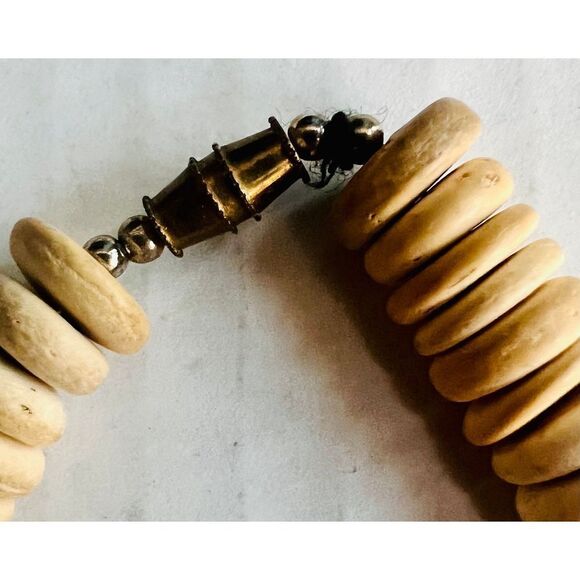 Necklace Wood Nuts Beaded Boho Hippie Vintage - Picture 2 of 7